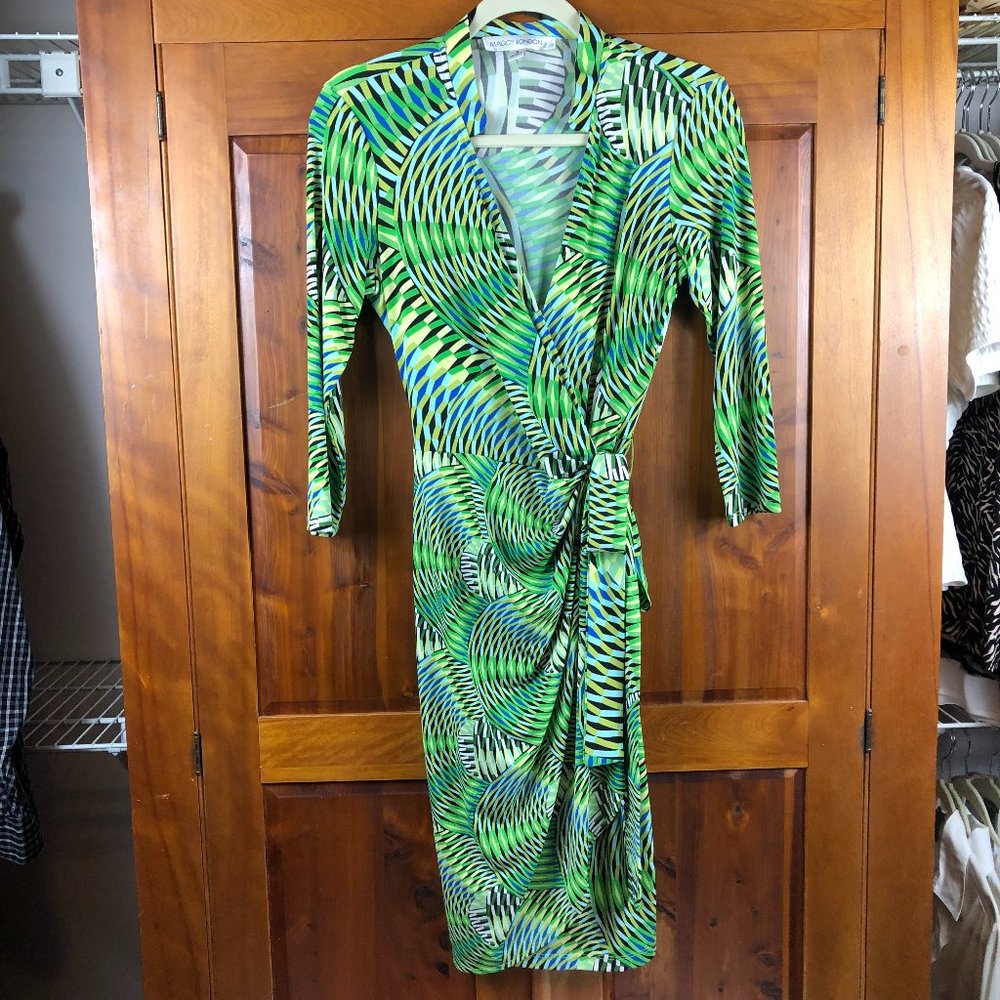 Maggy London Green and Blue Patterned Dress